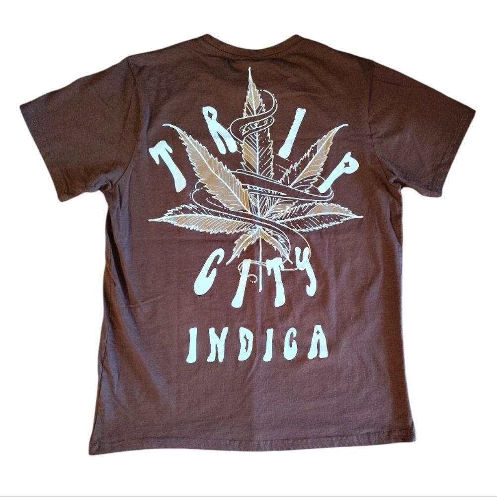 Trip City Indica Leaf Printed Brown Short Sleeve Crewneck TShirt Men's XL #96415